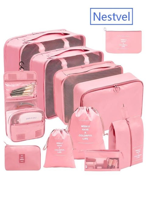 11 Set Packing Cubes for Suitcases, Travel Essentials for Carry on, Luggage Organizer Bags Set for Travel Accessories , Pink